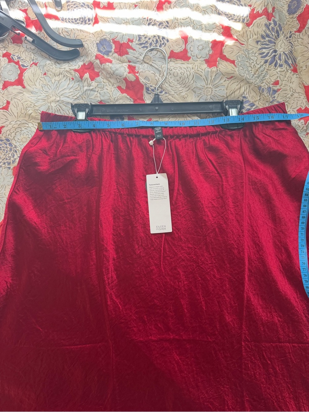 Eileen Fisher Crimson Red Midi Skirt with Elastic Waist - Picture 7 of 9